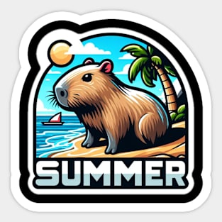 Cute summer capybara on the beach Sticker